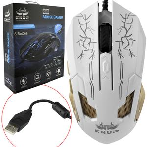 Mouse Gamer Pro Led Alta Precisão Pc Notebook 3200 Dpi Branco Knup KP-V35 KNUP