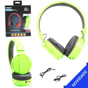 Headphone Bluetooth Com Entrada SD Card P2 E Rádio FM Verde FX-B05 FX-B05 GENERICO