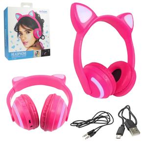 Headphone Com Orelhas de Gatinho Bluetooth 4.2 Com 7 Cores Led Rosa EXBOM HF-C40BT HF-C40BT EXBOM