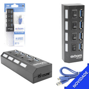 Hub USB 3.0 4 Portas Turbo Suporta 1TB EXBOM UH-401 UH-401 EXBOM