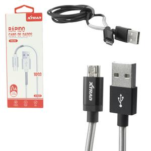 Cabo USB Para V8 2.1A com Mola Protetora 1 Metro Recarga Rápida Preto XTRAD A1065 A1065 XTRAD