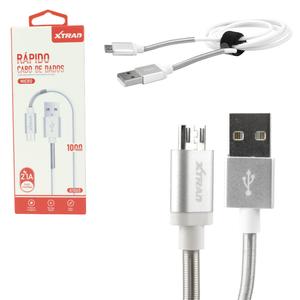 Cabo USB Para V8 2.1A com Mola Protetora 1 Metro Recarga Rápida Cinza XTRAD A1065 A1065 XTRAD