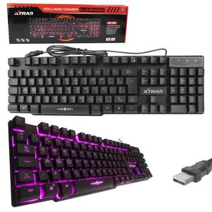 Teclado Gamer Iluminado Led RGB Semi Mecânico Anti Ghost Pc Note USB Preto XTRAD XD-705 XD-705 XTRAD