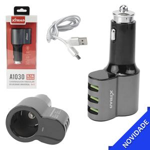 Carregador Veicular Turbo Com 3 Entradas USB E Acendedor DC12-24V 5.1a XTRAD A1030 A1030 XTRAD