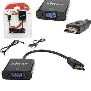 Cabo Adaptador Conversor HDMI Macho para VGA Fêmea Com Entrada P2 e Micro USB 15 centímetros Preto XTRAD XT-2008 XT-2008 XTRAD