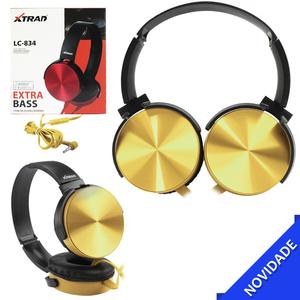 Headphone Estéreo Extra Bass Com Microfone Dourado XTRAD LC-834 LC-834 XTRAD