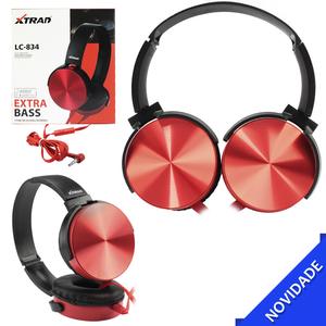 Headphone Estéreo Extra Bass Com Microfone Vermelho XTRAD LC-834 LC-834 XTRAD