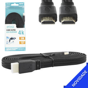 Cabo Hdmi 2.0 Macho Para Macho Com Malha Achatado 4K 3 Metros EBAI FZF-19HD-3 FZF-19HD-3 EBAI