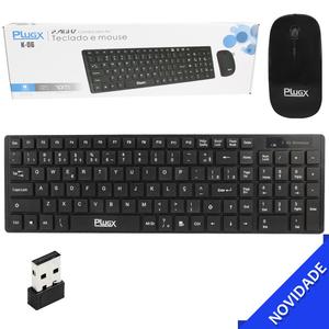 Kit Teclado E Mouse Wireless Preto Sem Fio 2.4GHZ Plugx K-06 K-06 PLUGX