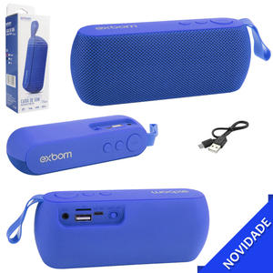 Caixa De Som Bluetooth 3W TWS Com Entrada P2 SD CARD FM USB e FM Azul EXBOM CS-M29BT CS-M29BT EXBOM