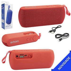 Caixa De Som Bluetooth 3W TWS Com Entrada P2 SD CARD FM USB e FM Vermelho EXBOM CS-M29BT CS-M29BT EXBOM