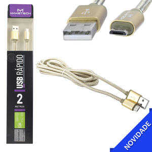 Cabo Para V8 2.0 Metros USB 2.1 Carregamento Rápido Não Enrola Dourado MAKETECH LS-17 LS-17 V8 MAKETECH