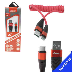 Cabo Type-C 1 Metro USB 2.1A Espiral Vermelho XTRAD CH0417 CH0417 XTRAD