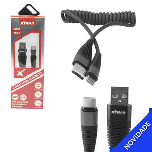 Cabo USB-C 1 Metro USB 2.1A Espiral Preto XTRAD CH0417 CH0417 XTRAD