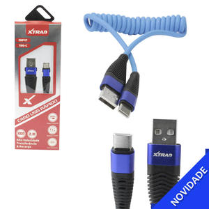 Cabo Type-C 1 Metro USB 2.1A Espiral Azul XTRAD CH0417 CH0417 XTRAD