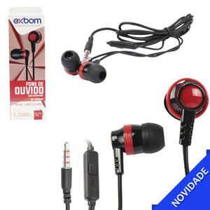 Fone De Ouvido Com Microfone Intra-Auriculares Preto e Vermelho EXBOM EF-222MV EF-222MV EXBOM