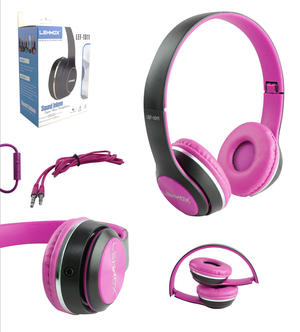 Headphone Super Bass Com Fio Preto e Rosa LEF-1011 LEHMOX