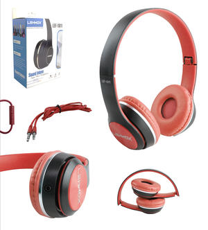 Headphone Super Bass Com Fio Preto e Vermelho LEF-1011 LEHMOX