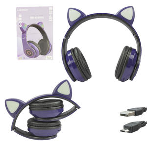 Headphone Cat Roxo Wireless 5.0 Com Led Colorido Anatel LEF-1018 LEHMOX