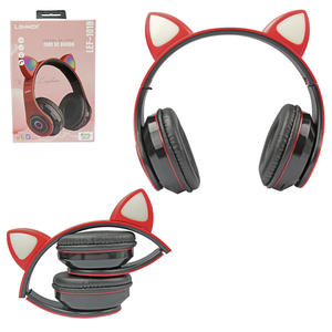 Headphone Cat Vermelho Wireless 5.0 Com Led Colorido Anatel LEF-1018 LEHMOX