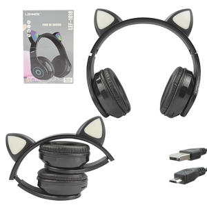 Headphone Cat Preto Wireless 5.0 Com Led Colorido Anatel LEF-1018 LEHMOX