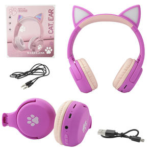 Headphone Cat Bluetooth Com Led Colorido Com Botões E Entrada P2 Rosa Escuro EV058 EV058 GENERICO