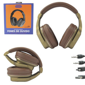 Headphone E Caixa De Som Bluetooth Com Microfone 2 Em 1 Dourado BA-FON6667 Basike