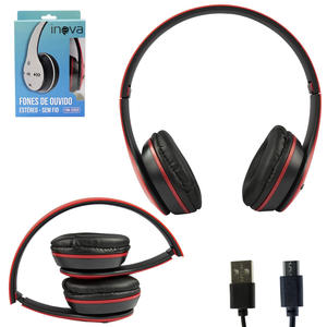 Headphone Sem Fio Versão 5.0 Vermelho Anatel FON-2202D INOVA