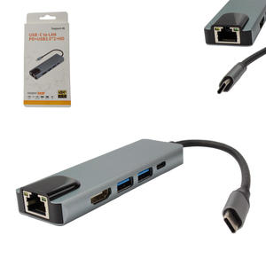 Adaptador USB-C Para RJ45 2 USB 3.0 Entrada HDMI E USB-C Fêmea 5 Em 1 Com Suporte 4K HD YX-8805 GENERICO