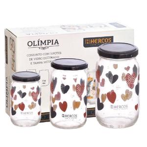 H232 - CONJUNTO DE VIDRO COM TRES POTES OLIMPIA 1L/750ML/370ML 181085 hercos casa e cozinha