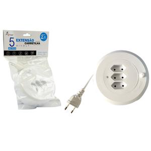 Extensão Bivolt Carretilha 5 Metros 3 Tomadas No Padrão Antigo Branco Knup SL05 KNUP