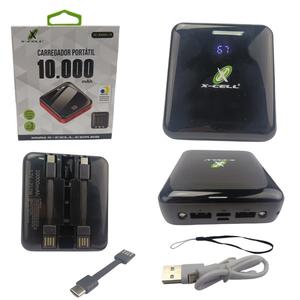 Carregador Portátil 10000 mAh com 2 Portas USB E Cabos USB-C V8 E Ligthnig XC-BANK-19 X-CELL