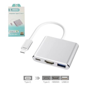 Cabo Adaptador USB-C Para USB 3.0 HDMI Fêmea E USB-C Fêmea AT-TPC-3IN1 SHINKA