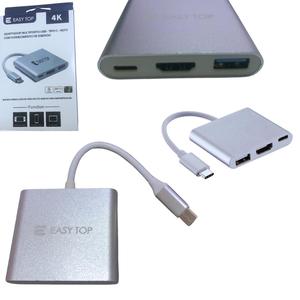 Cabo Adaptador Type-C Para USB 3.0 HDMI Fêmea E Type-C Fêmea 10 Centímetros 3 EM 1 EASY TOP