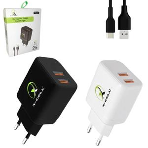 Carregador turbo 25W Com Duas saídas USB e Cabo USB-C Cores Sortids XC-UR76 X-CELL