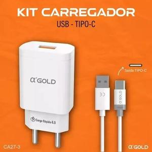 KIT CARREGADOR TURBO TIPO C AGOLD CA31-7 LONGTE