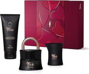 ESTOJO HER CODE 3 ITENS EDP 50ML+LOÇÃO CORPORL 200ML+VELA DE MASSAGEM NAMORADOS 2025 852932 BOTICARIO