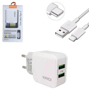 Carregador Turbo Tipo-C Com 2 saídas USB 2.4A KD-301C KAIDI