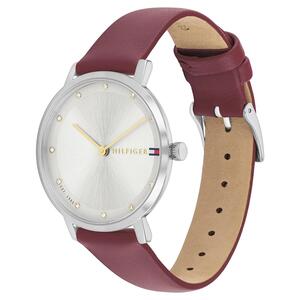 RELOGIO TOMMY FEMININO COURO VERMELHO FUNDO BRANCO TOMMY VIVARA JOIAS