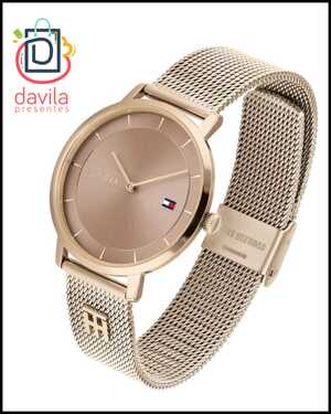 RELOGIO TOMMY FEMININO AÇO PULSEIRA TRABALHADA FUNDO ROSE TOMMY BELLA FAMME