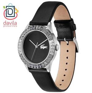 RELOGIO LACOSTE FEMININO COURO PRETO FUNDO PRETO COM PEDRAS LACOSTE VIVARA JOIAS