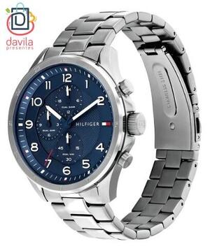 RELOGIO MASCULINO TOMMY HILFIGER FUNDO AZUL MARINHO PULSEIRA AÇO PRATEADO TOMMY 4664 VIVARA JOIAS