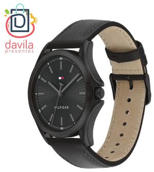 RELOGIO MASCULINO TOMMY HILFIGER FUNDO PRETO PULSEIRA COURO PRETO TOMMY 5013 VIVARA JOIAS