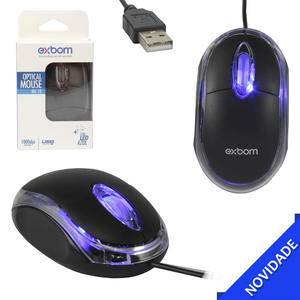 Mouse preto USB com LED Azul MS-10 MS-10 EXBOM