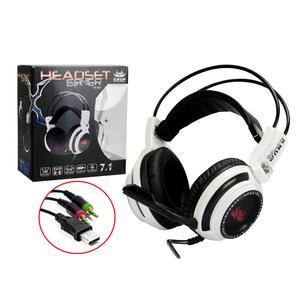 Headphone Gamer Com Microfone Branco E Preto Led Vermelho KP-400 KP-400 KNUP